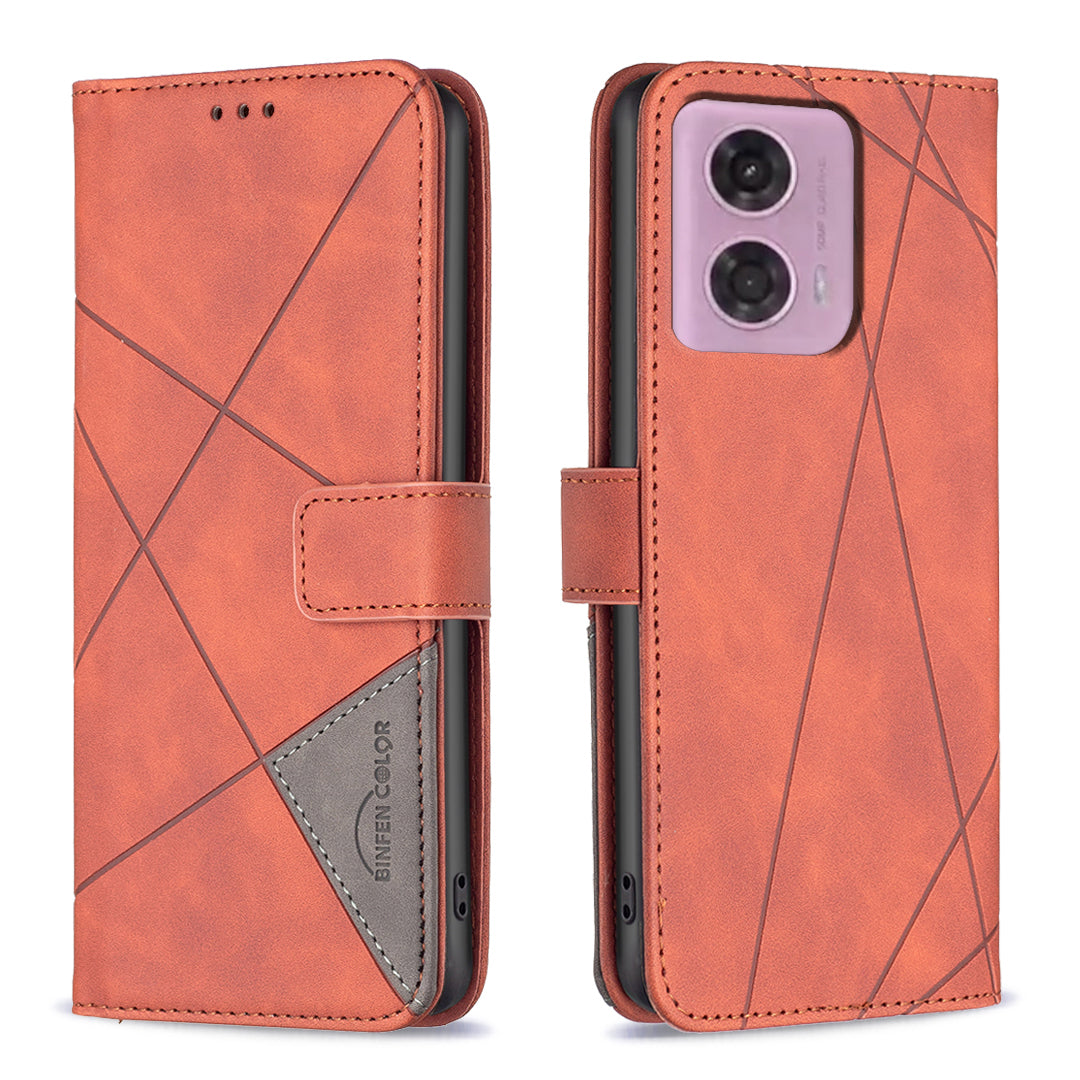 BINFEN COLOR BF05 For Motorola Moto G24 4G / G04 4G Leather Wallet Case Imprinted Geometric Line - Black BINFEN COLOR BF05 For Motorola Moto G24 4G / G04 4G Leather Wallet Case Imprinted Geometric Line - Black
